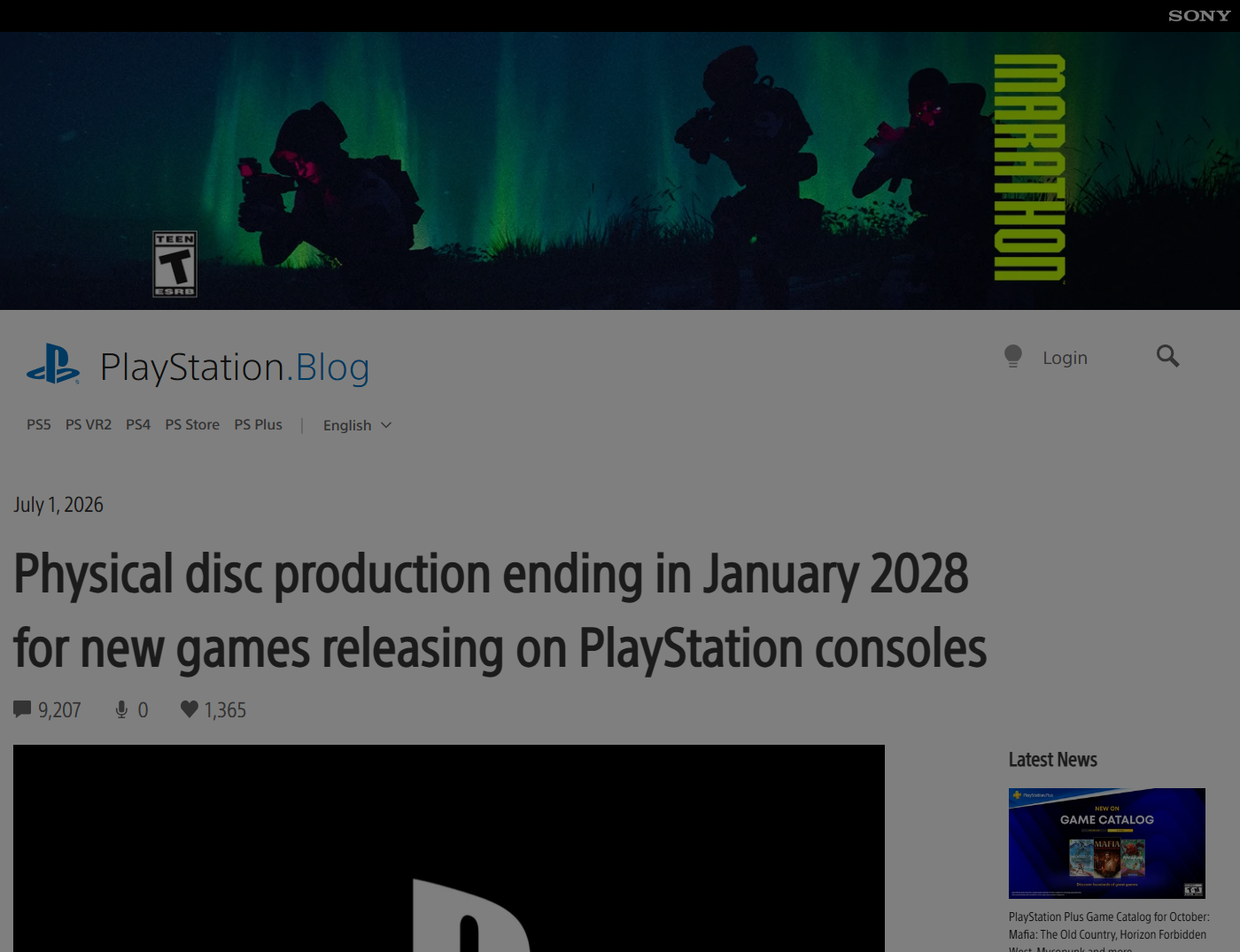 PlayStation 官方博客 2026 年 7 月 1 日的公告:新游戏从 2028 年 1 月起不再生产实体光盘